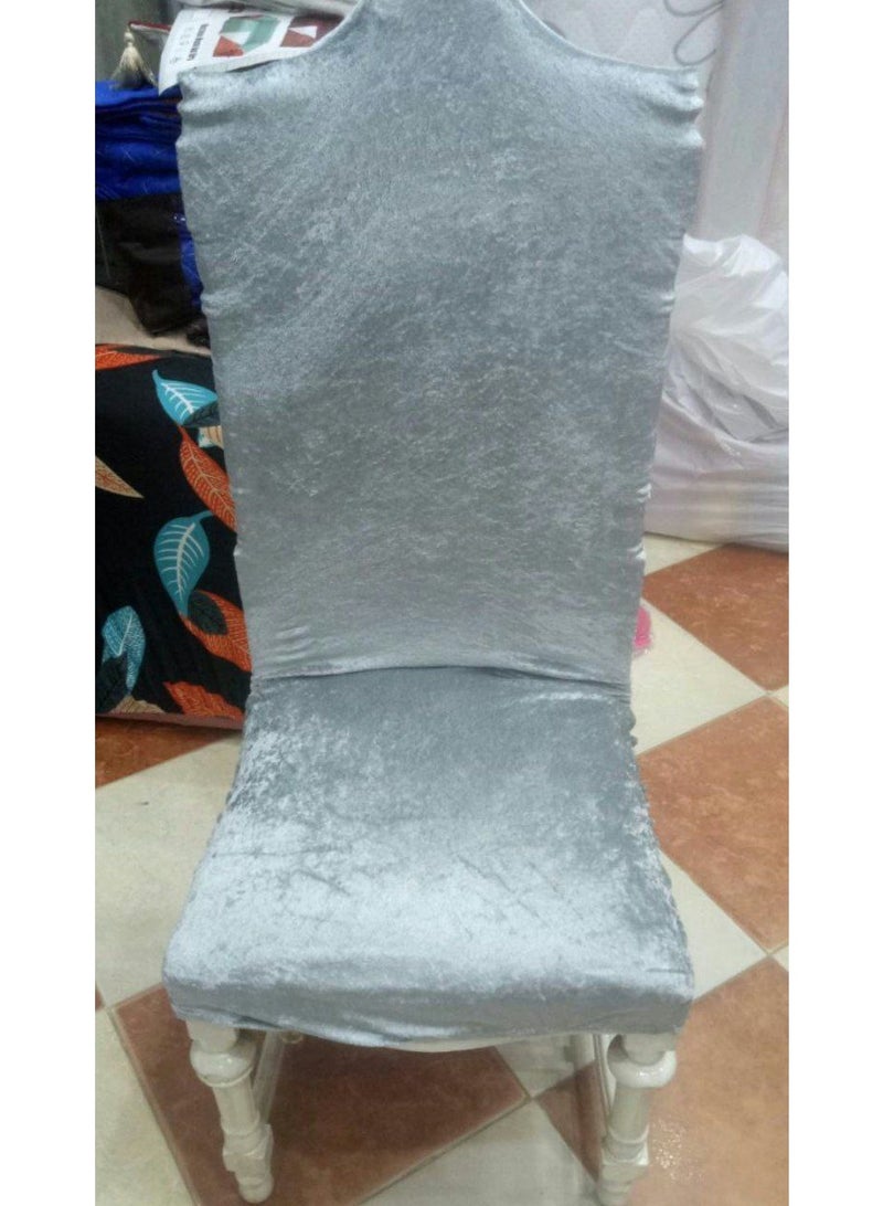 غطاء كرسي سفرة قطيفة (6 قطع) رمادي - Image 1